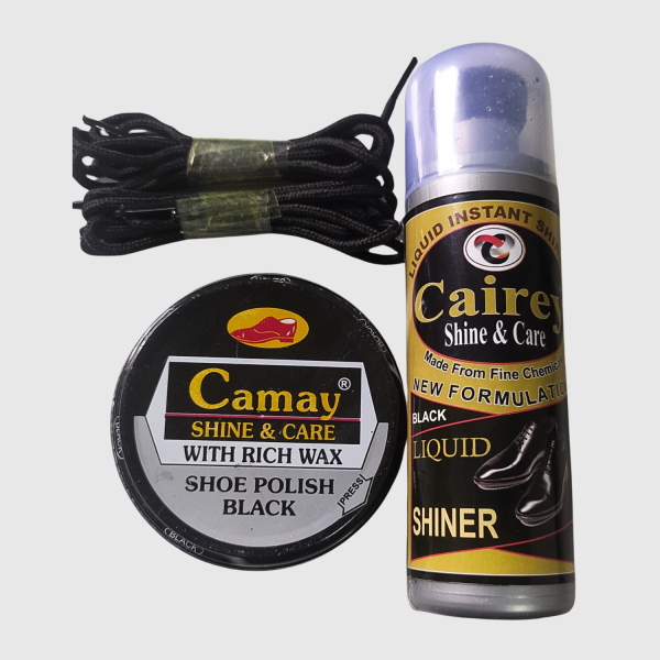 Cairey Shoe Care Combo - 1 Wax Polish, 1 Liquid Shiner, 2 Shoe Laces